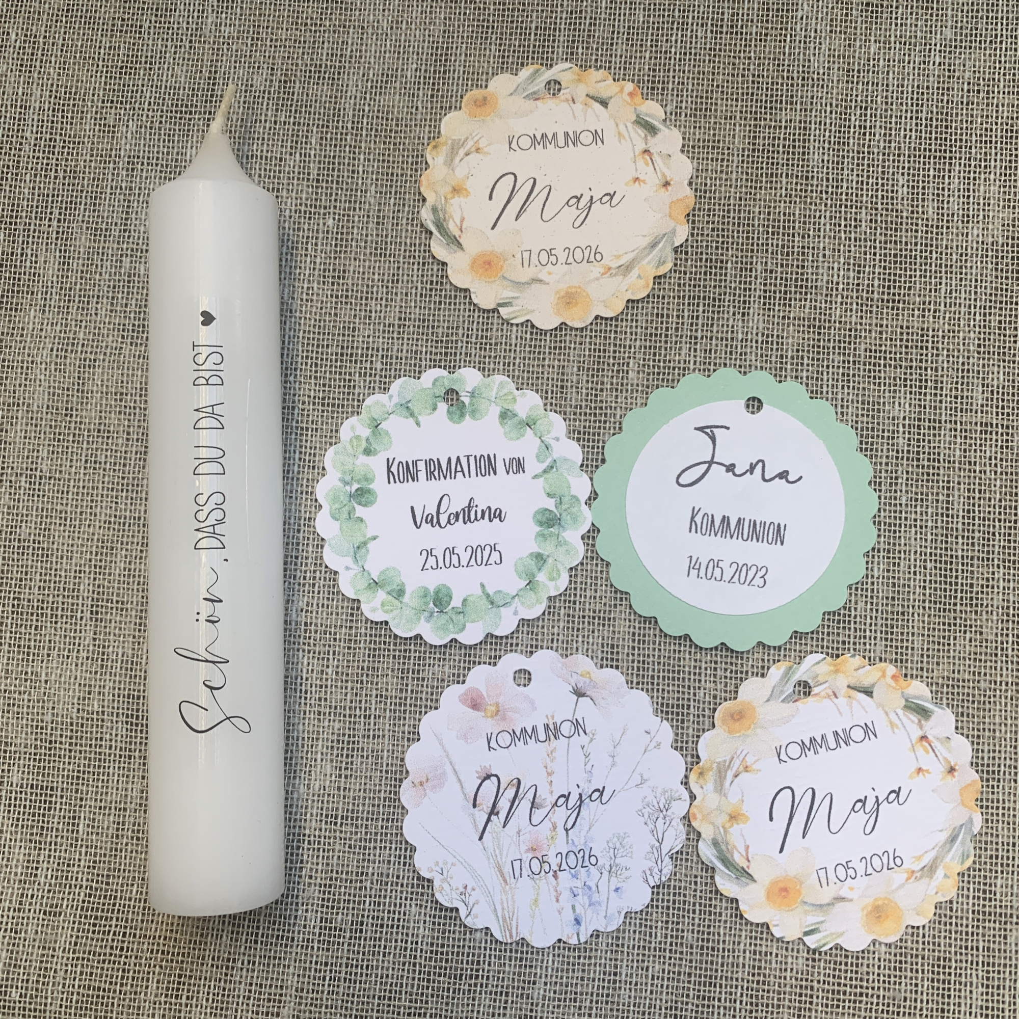 Gastgeschenk kleine Kerze Stabkerze Schön, dass Du da bist personalisiert Geschenk Taufe Kommunion Konfirmation Firmung Hochzeit